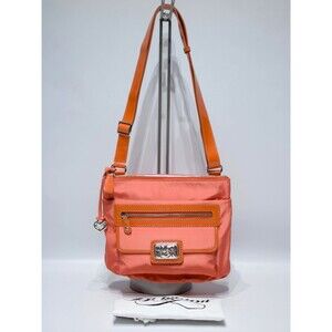 Brighton Charlie Pocket Crossbody Nylon Patent Leather Purse Peachy Pink 10x8x3